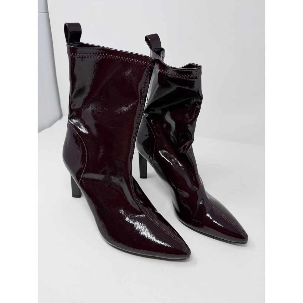 Pointed Toe Ankle Boots Women Size 4 Burgundy Good Patent Stiletto